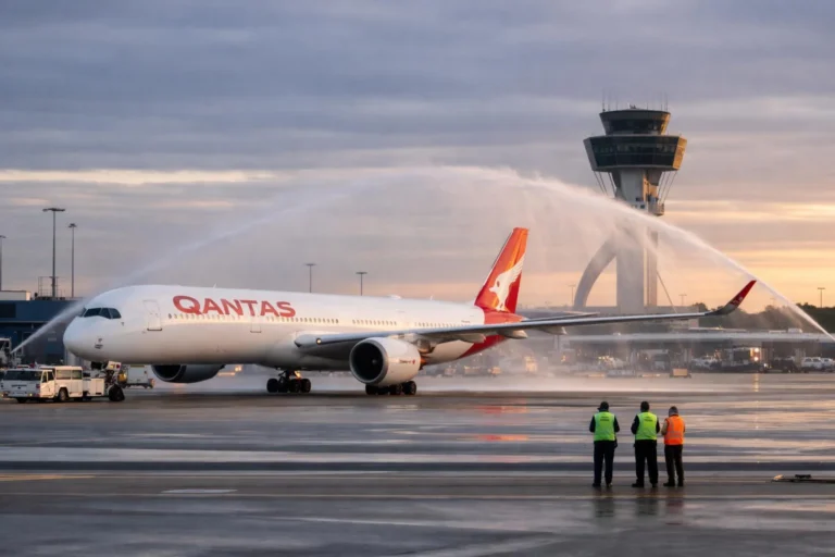 Qantas’ın 19 saatlik uçuşu Melbourne’de konulu temsili editoryal görsel