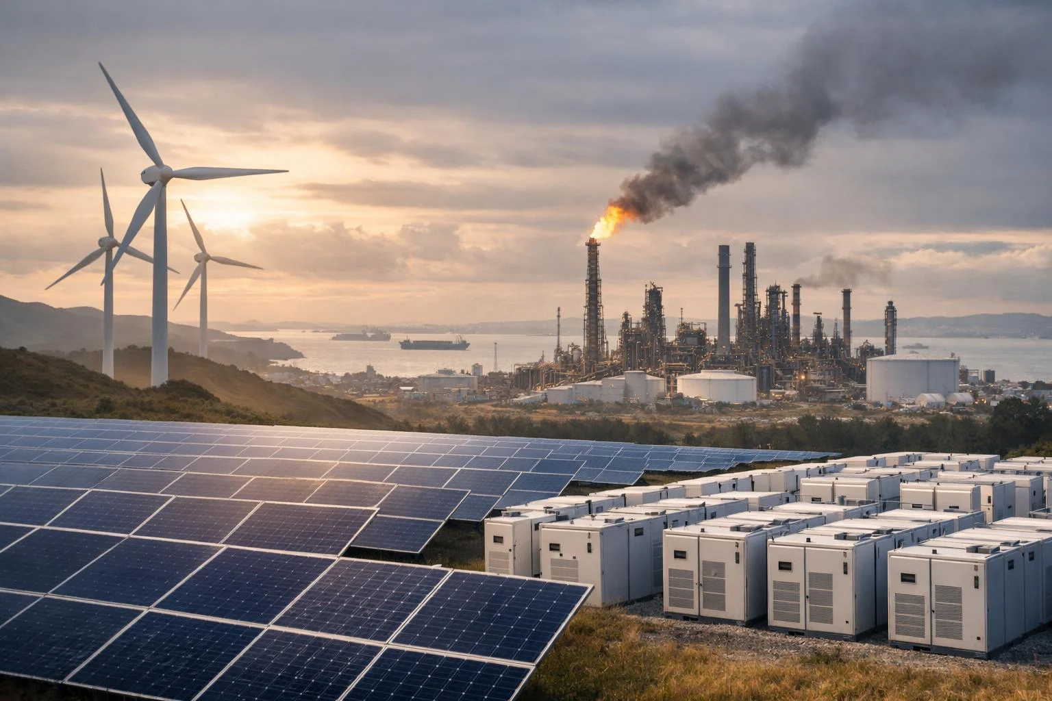 Yenilenebilir enerji petrol krizine kalkan oldu konulu temsili editoryal görsel
