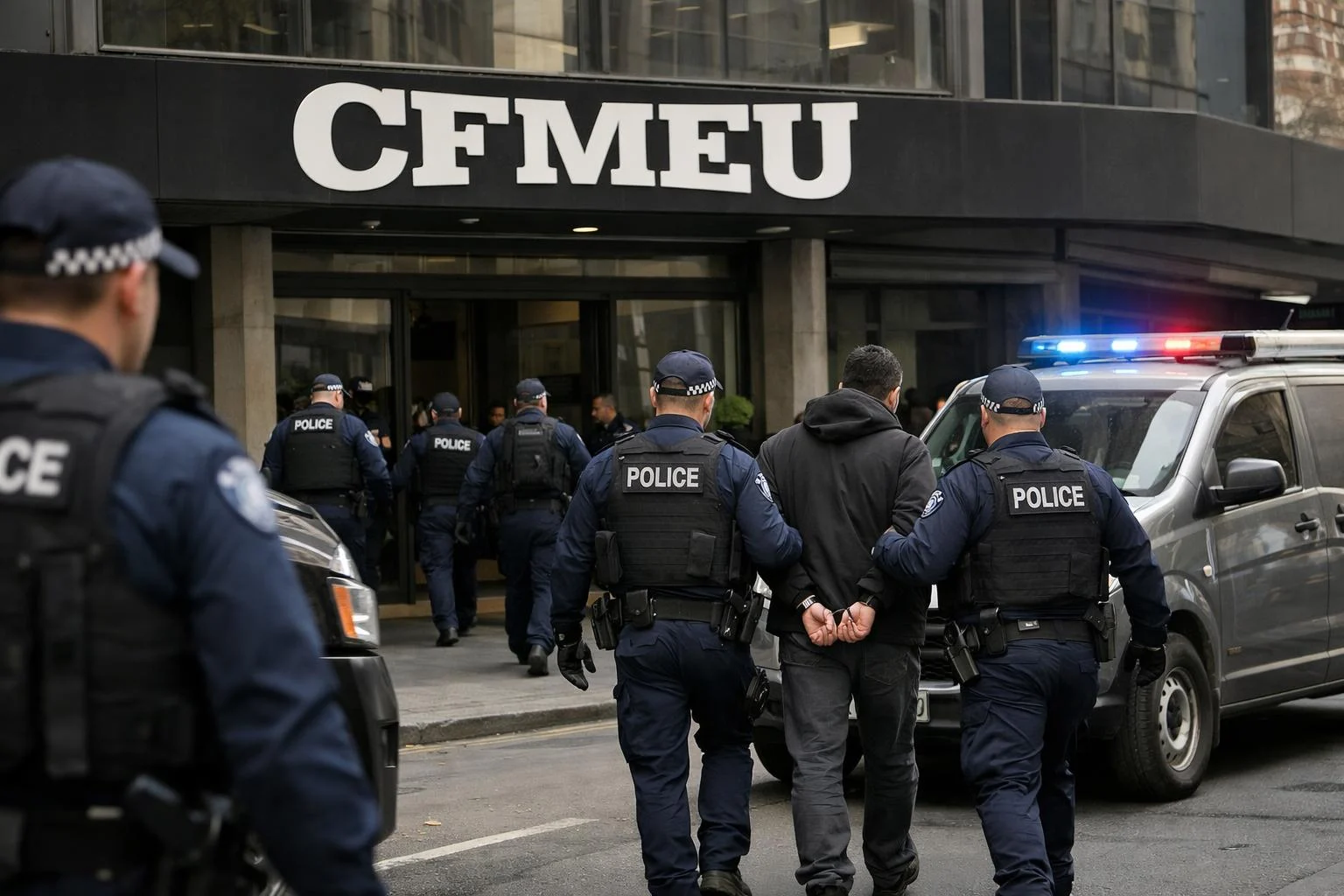 CFMEU genel merkezine baskın: Beş kişi gözaltına alındı.