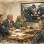 Sydney protestosunda polis görüntüleri incelemede.