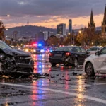 Adelaide'de trafik kazalarının ardından hasar gören araçların temsili.