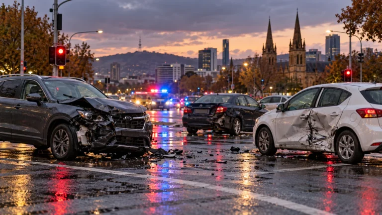 Adelaide'de trafik kazalarının ardından hasar gören araçların temsili.