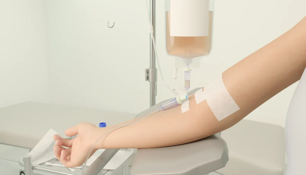 Damardan demir tedavisini temsil eden klinik serum düzeneği; temsili.