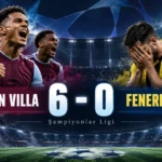 Aston Villa 6-0 Fenerbahçe sonucunu gösteren temsili futbol skor grafiği.