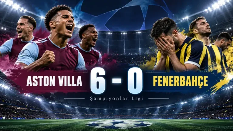 Aston Villa 6-0 Fenerbahçe sonucunu gösteren temsili futbol skor grafiği.