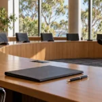 TEMSİLİ — Yapay zekâyla üretilmiş anonim belediye toplantı salonu; gerçek Hobsons Bay binası veya.