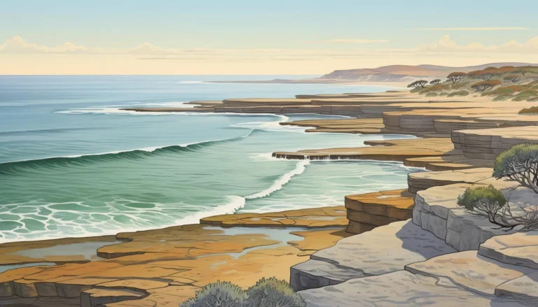 NSW güney kıyısında kayalık sahil ve deniz dalgalarını gösteren temsili illüstrasyon.