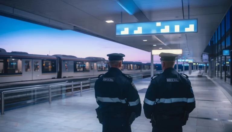 NSW'deki bir tren istasyonunda temsili polis devriyesi ve peron.