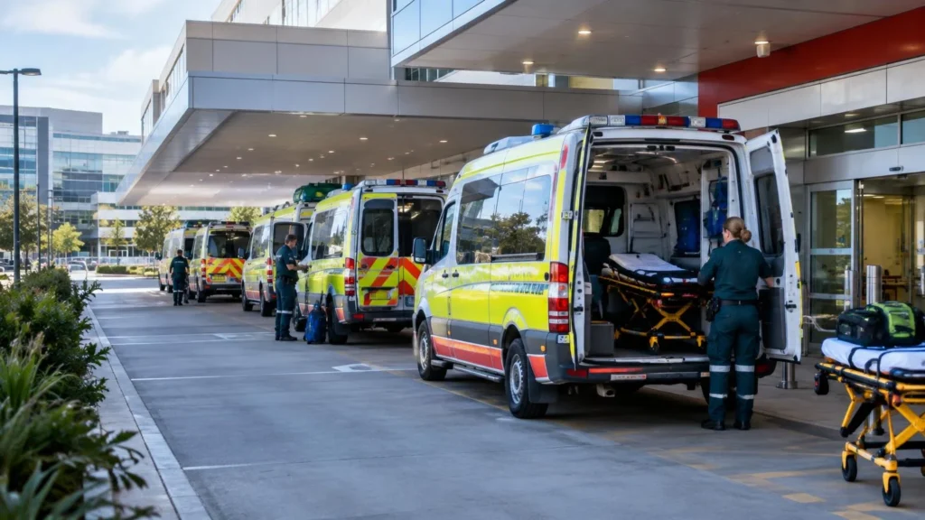 Queensland'de Ambulansların Hastane Önündeki Bekleyişi Devam Ediyor.