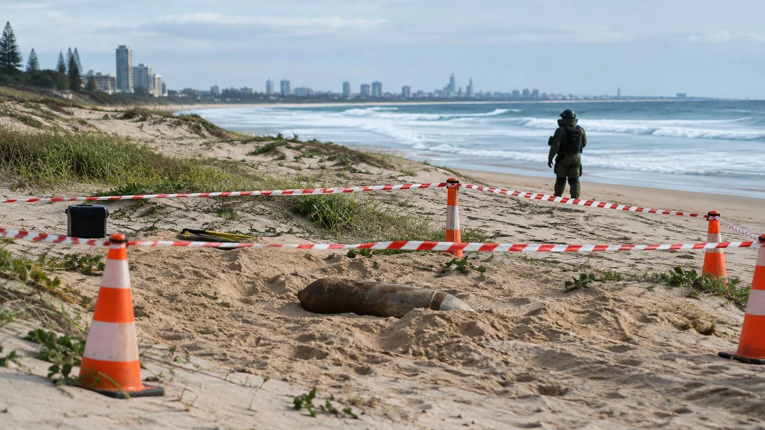 Queensland sahilinde savaş döneminden top mermisi bulundu.