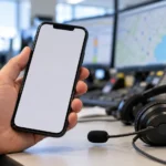 TEMSİLİ : Boş ekranlı cep telefonu ve acil çağrı merkezi kulaklığı.