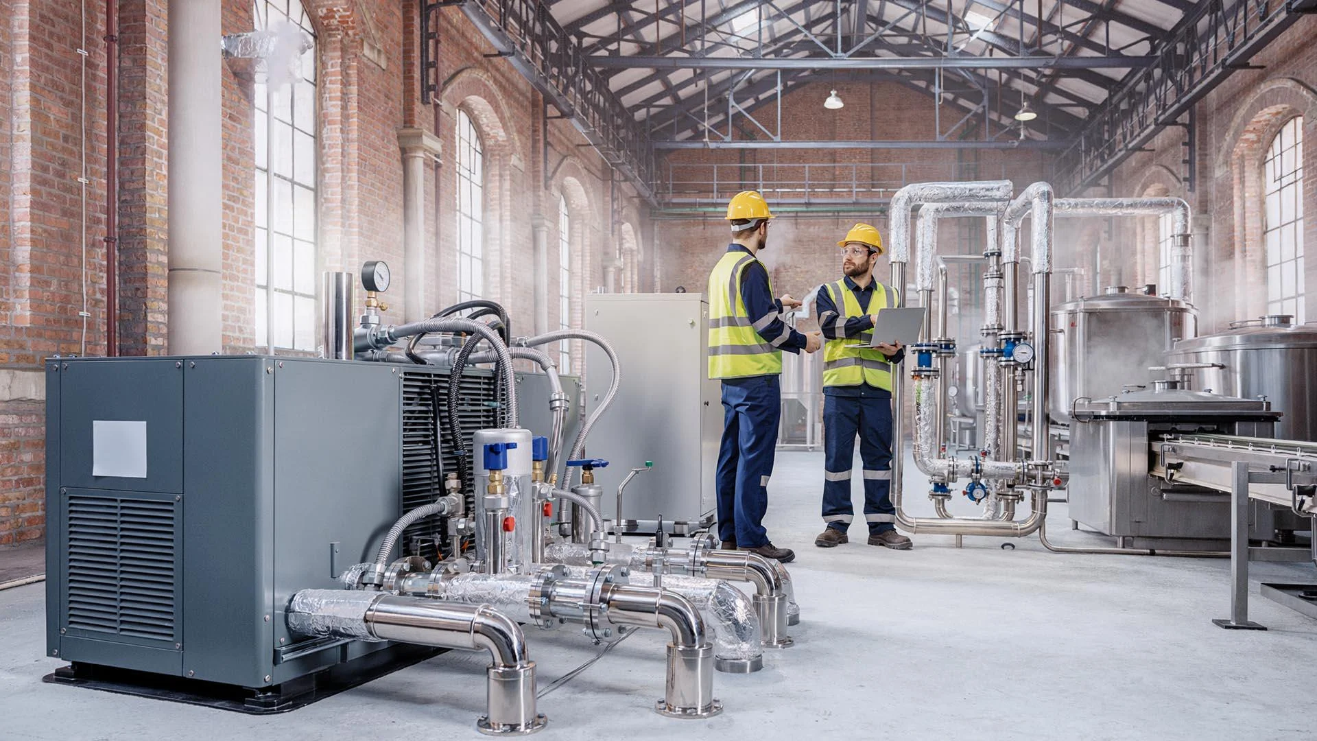 Temsili görüntü: Gıda üretim tesisinde elektrikli enerji ekipmanları ve anonim teknik çalışanlar.